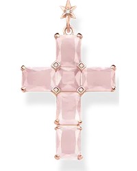 Thomas Sabo Anhänger Kreuz mit rosa Steinen und Stern rosévergoldet Pink