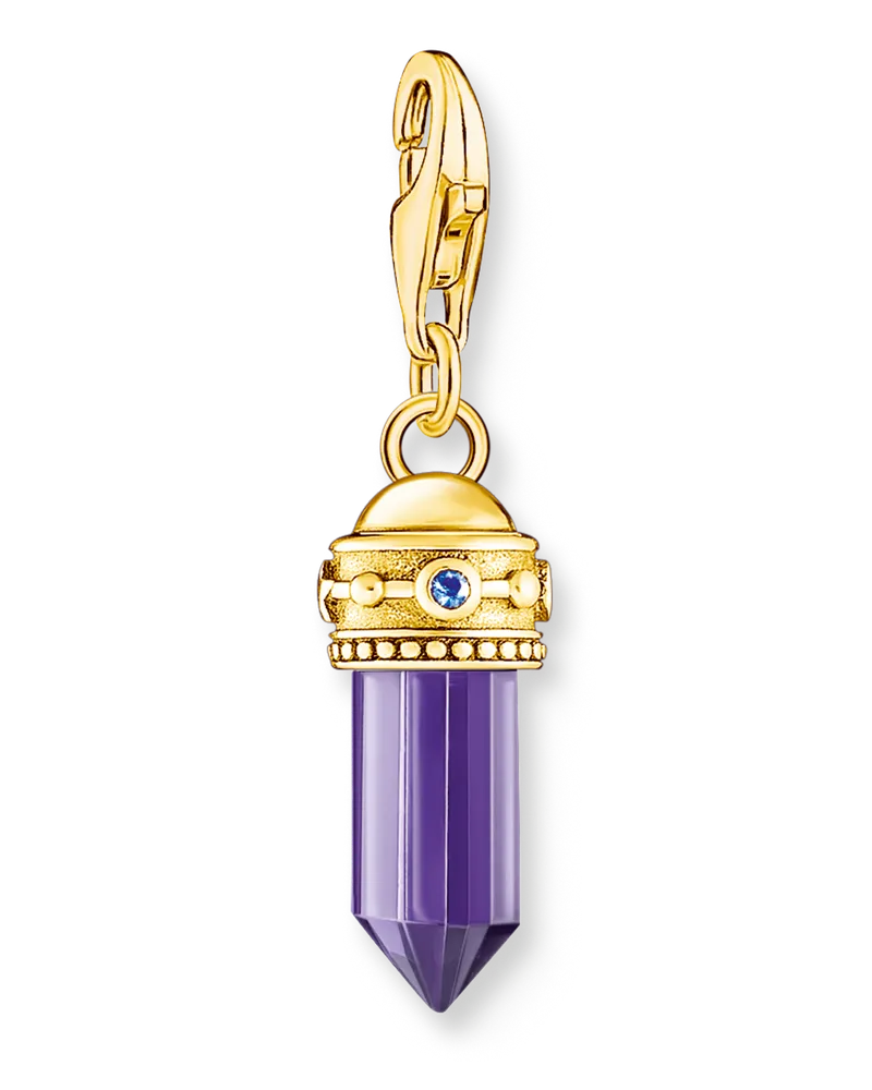 Thomas Sabo Damen Charm-Anhänger Hexagon mit imitiertem Amethyst vergoldet, Sterlingsilber Gelbgold vergoldet, Charm Club Collection Blau