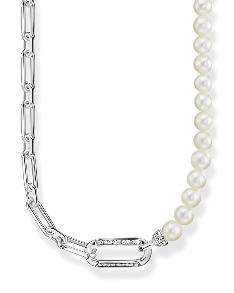 Thomas Sabo Damen Kette Glieder und Perlen silber, Sterlingsilber Silberfarben