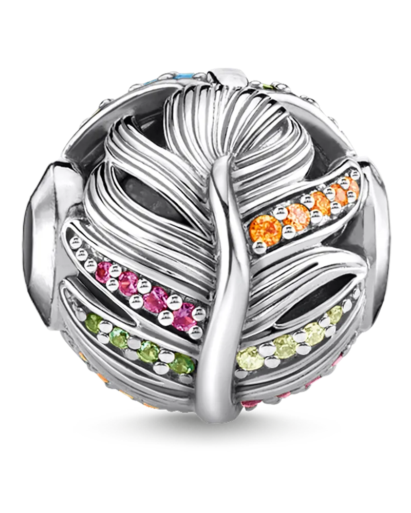 Thomas Sabo Damen Bead Feder silber, 925 Sterlingsilber, geschwärzt/ Glas-Keramik Stein/ synthetischer Korund/ Zirkonia, Karma Beads Blau