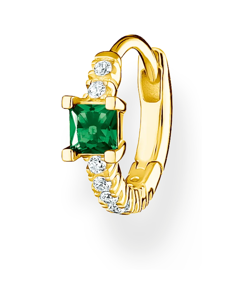 Thomas Sabo Damen Einzel Creole mit grünen und weißen Steinen vergoldet, Sterlingsilber Gelbgold vergoldet, Charming Collection Gelbgoldfarben