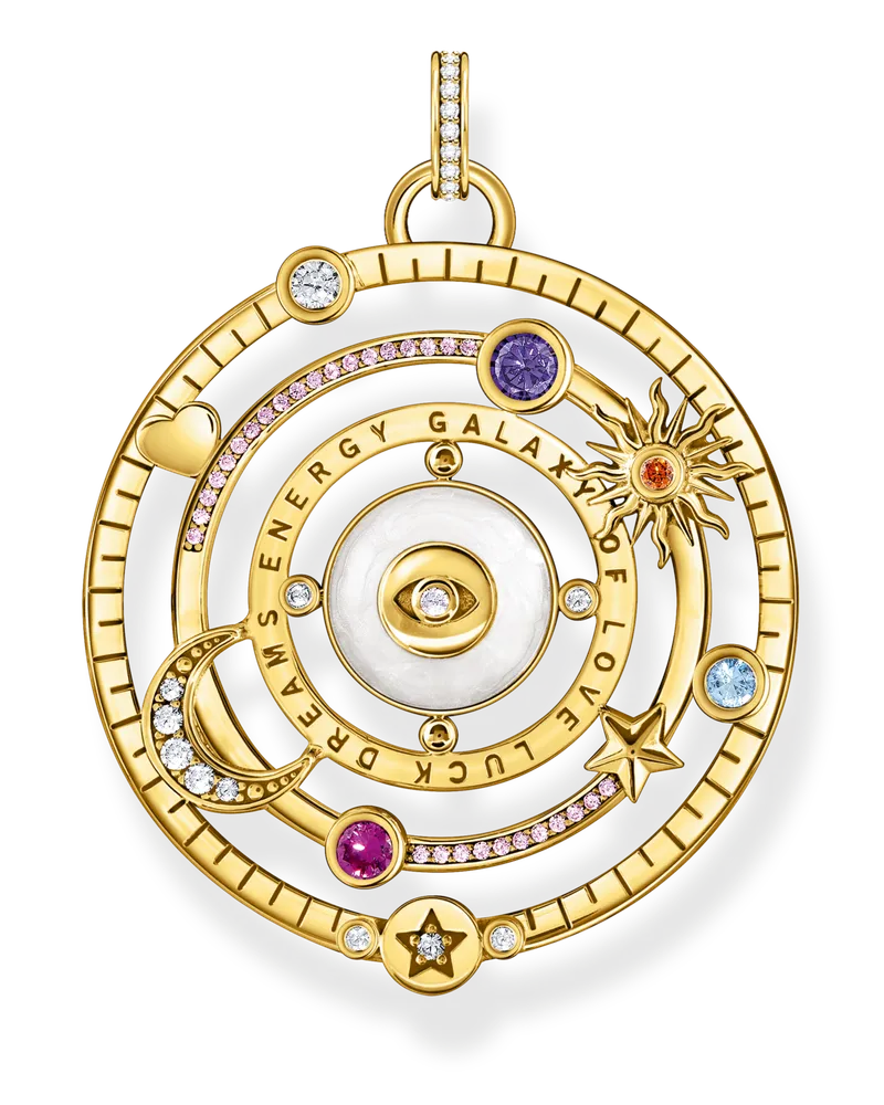 Thomas Sabo Damen Kettenanhänger Halbkugel mit Auge bunte Steine vergoldet, Sterlingsilber Gelbgold vergoldet Blau