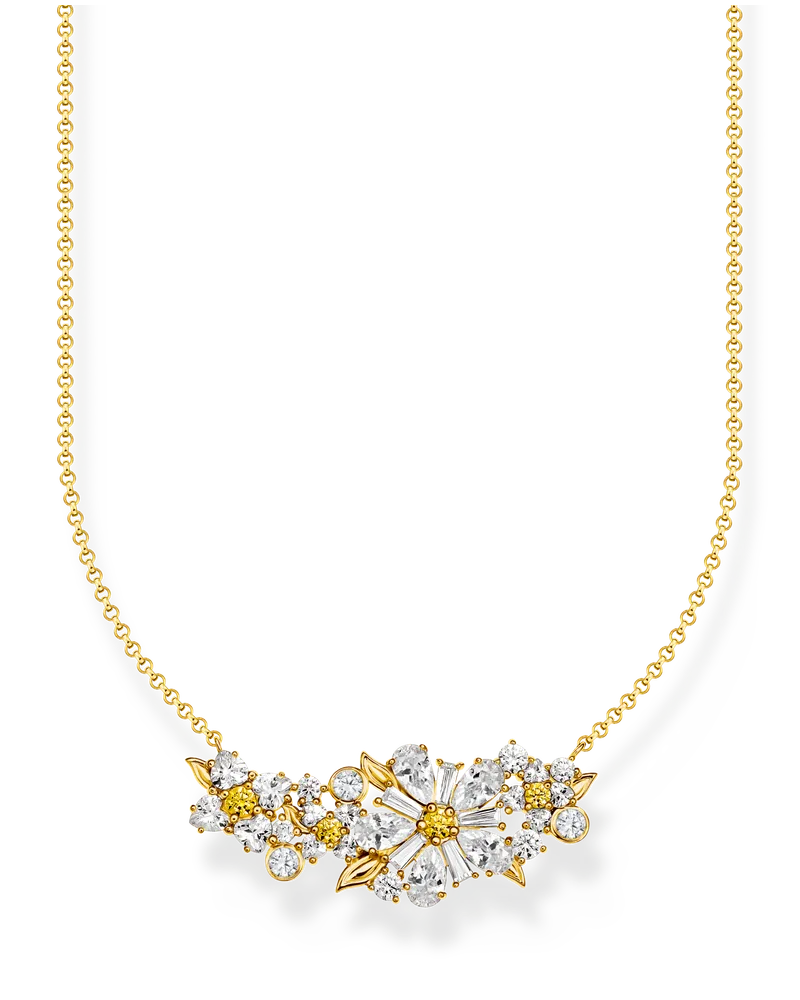 Thomas Sabo Damen Kette Blume Lovely Daisy mit Steinen vergoldet, Sterlingsilber Gelbgold vergoldet Gelbgoldfarben