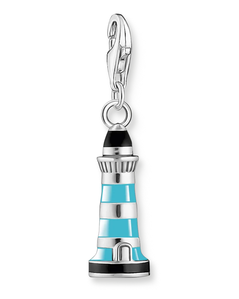 Thomas Sabo Damen Charm-Anhänger türkiser Leuchtturm Silber, Sterlingsilber, Charm Club Collection Schwarz