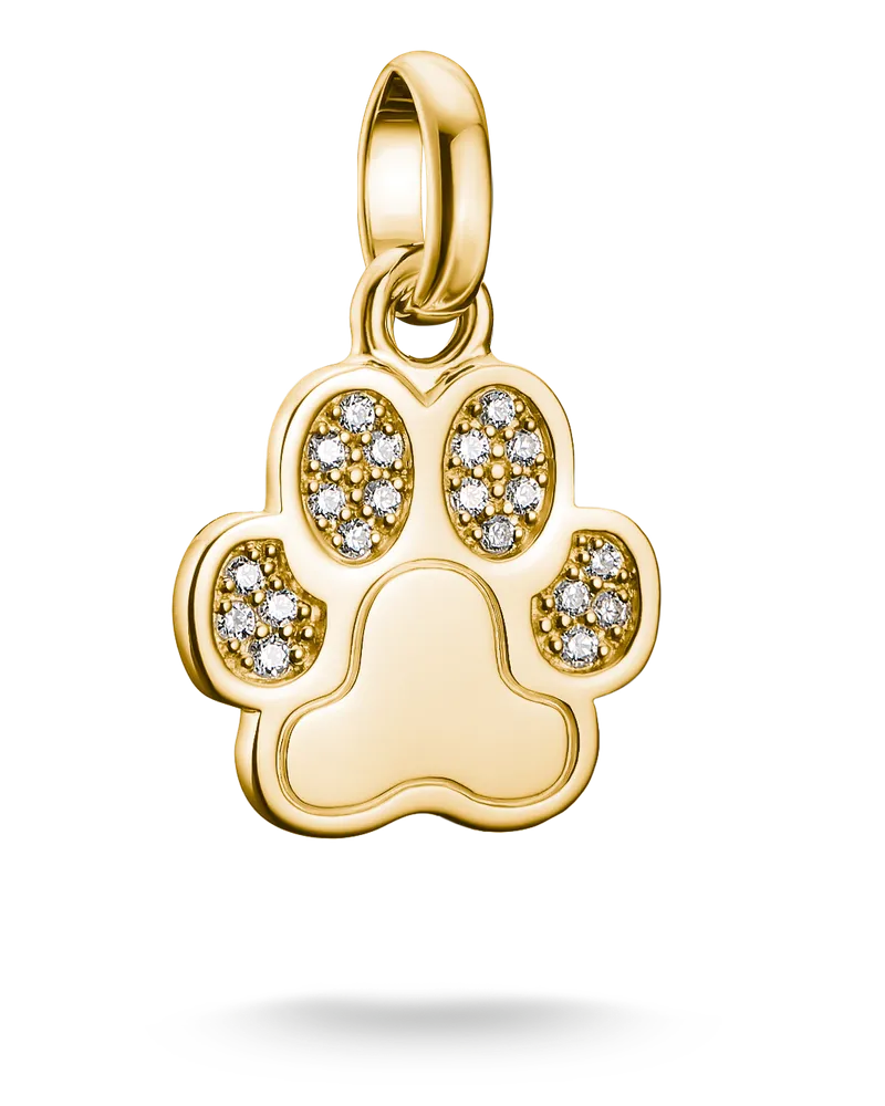 Thomas Sabo Damen Charm-Anhänger Pfote mit Steinen Connect vergoldet, Sterlingsilber Gelbgold vergoldet Gelbgoldfarben