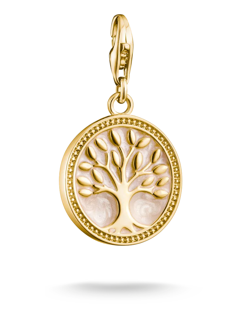 Thomas Sabo Damen Runder Charm-Anhänger mit Lebensbaum-Motiv vergoldet, Sterlingsilber Gelbgold vergoldet, Charm Club Collection Gelbgoldfarben