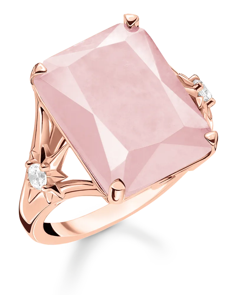 Thomas Sabo Ring mit großem rosa Stein und Sterne rosévergoldet Pink