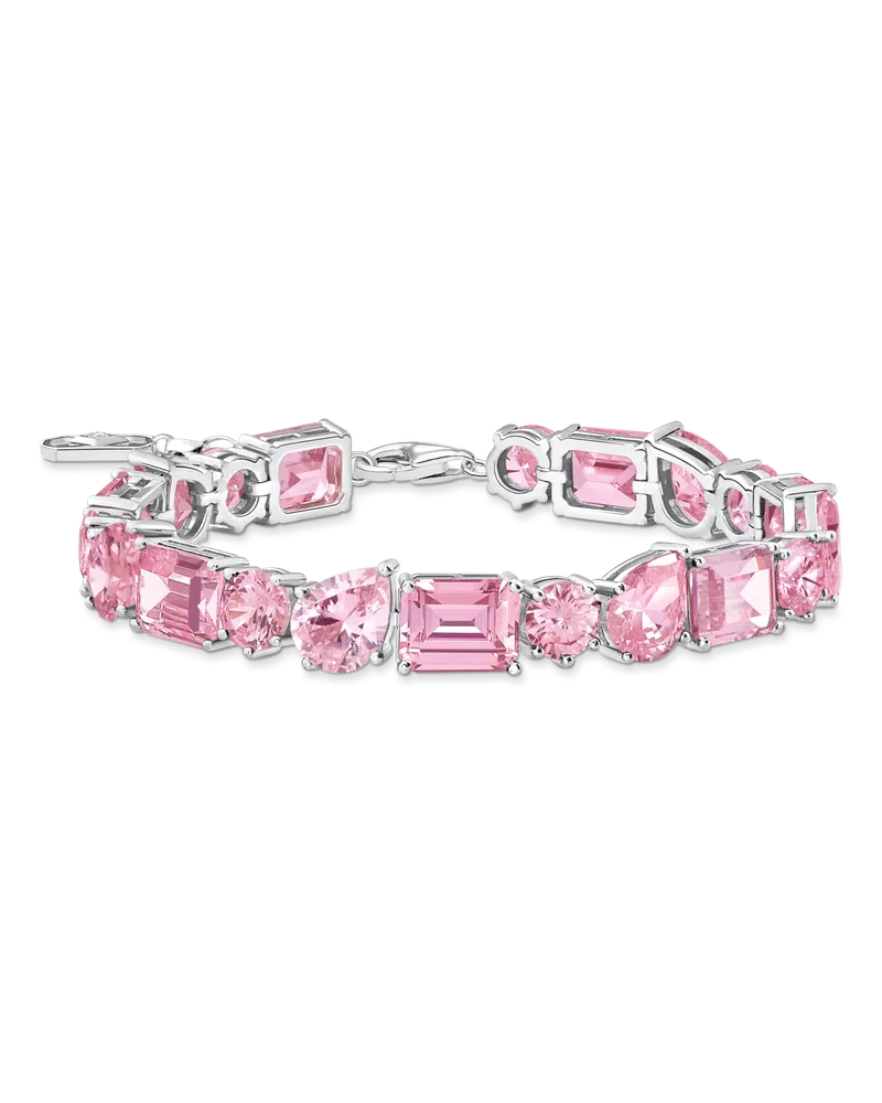Thomas Sabo Damen Tennisarmband mit 20 pinkfarbenen Steinen Silber, Sterlingsilber Pink