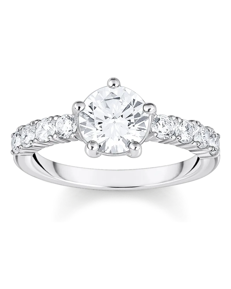 Thomas Sabo Damen Solitärring mit weißen Steinen Silber, Sterlingsilber Silberfarben