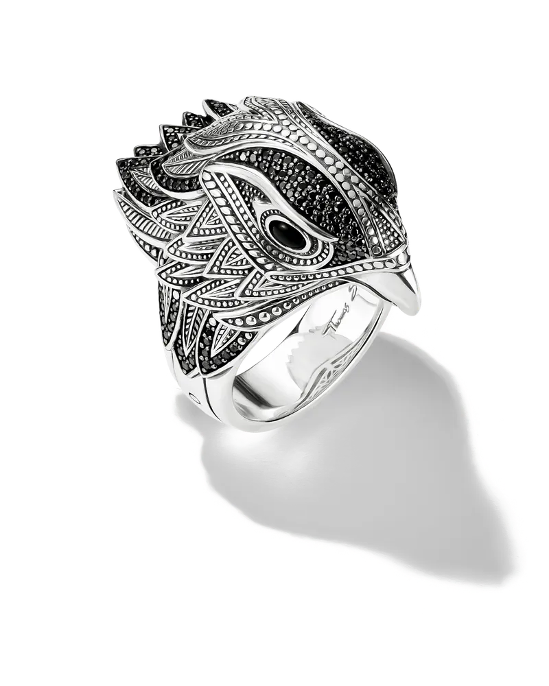 Thomas Sabo Herren Ring Falke, Sterlingsilber Schwarz