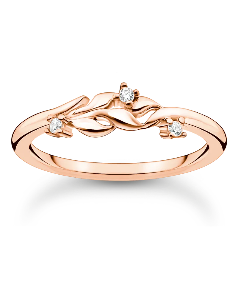 Thomas Sabo Damen Ring Blätter mit weißen Steinen roségold, Sterlingsilber Roségold vergoldet, Charming Collection Roségoldfarben