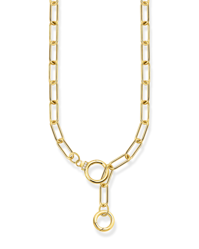 Thomas Sabo Damen Gliederkette mit zwei Ringverschlüssen und weißen Steinen vergoldet, Sterlingsilber Gelbgold vergoldet Gelbgoldfarben