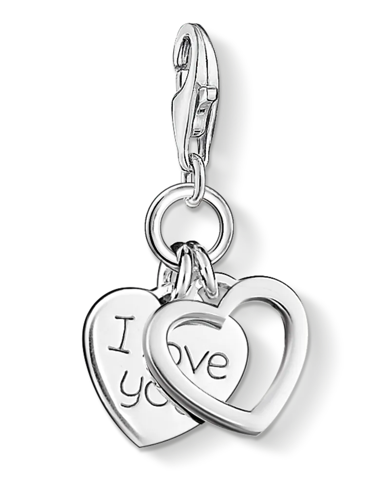 Thomas Sabo Damen Charm-Anhänger Herzen I LOVE YOU, Sterlingsilber, Charm Club Collection Silberfarben
