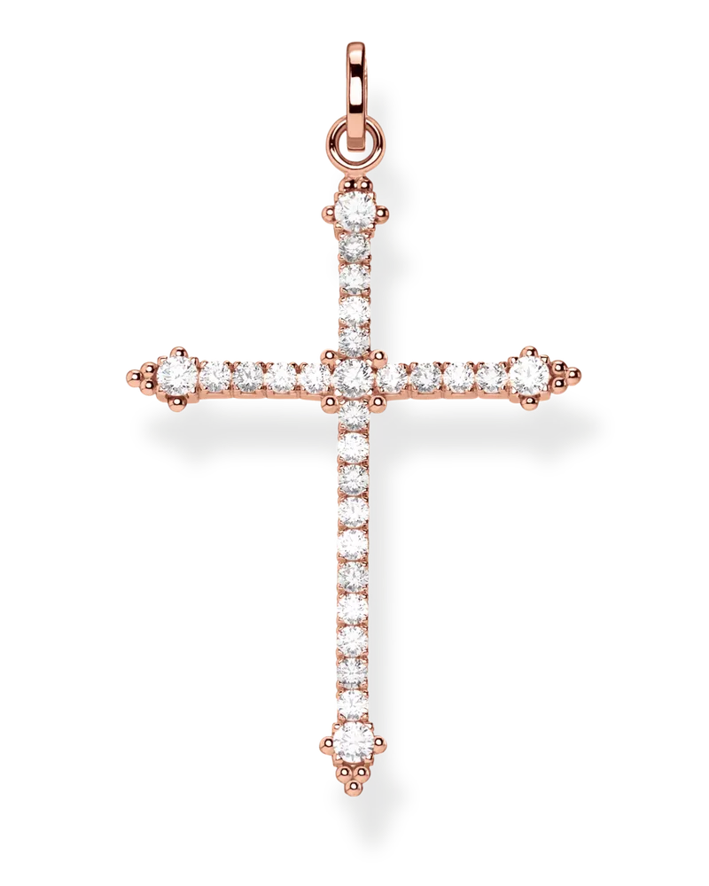 Thomas Sabo Damen Anhänger Kreuz mit weißen Steinen roségold, Sterlingsilber Roségold vergoldet Roségoldfarben