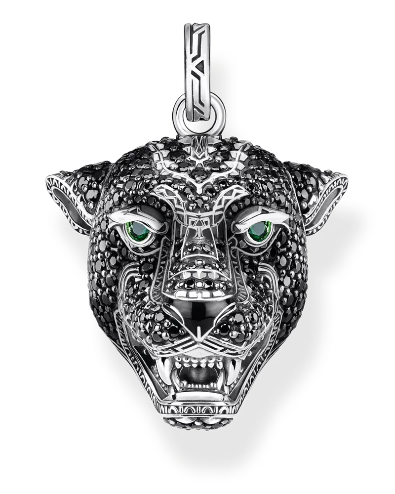 Thomas Sabo Herren Anhänger Black Cat, Sterlingsilber Grün