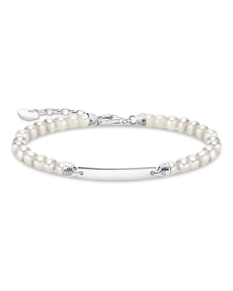 Thomas Sabo Damen Armband Perlen silber mit Gravur, Sterlingsilber Silberfarben