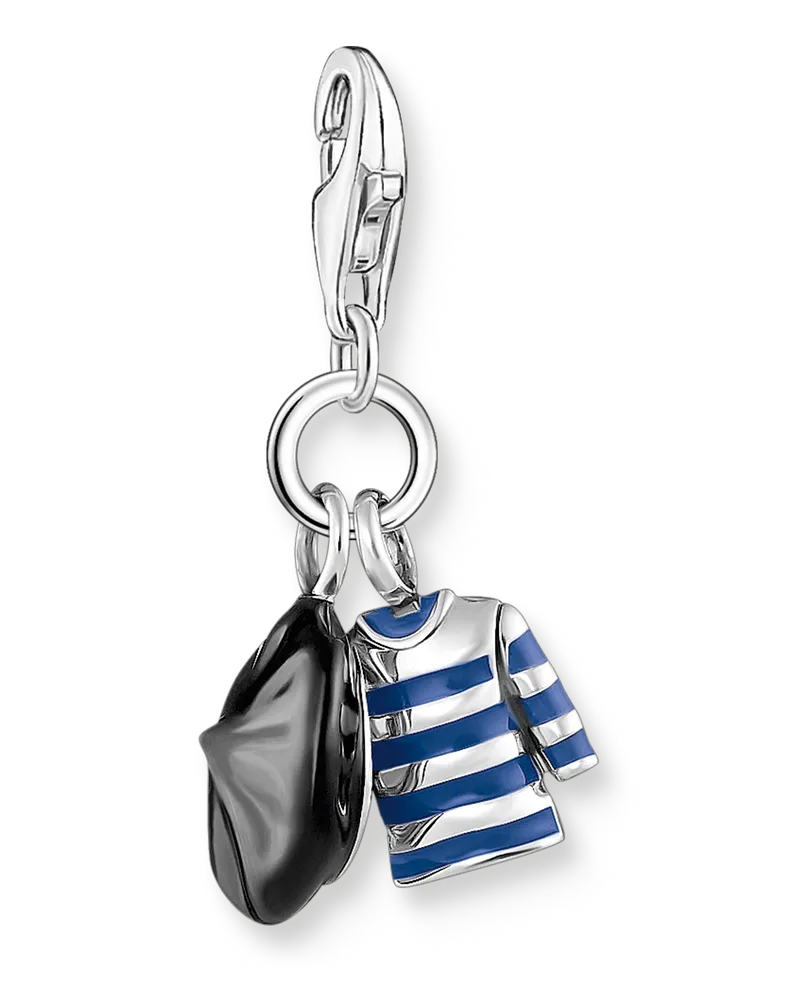 Thomas Sabo Damen Charm-Anhänger Baskenmütze und Breton-Shirt Silber, Sterlingsilber, Charm Club Collection Dunkelblau