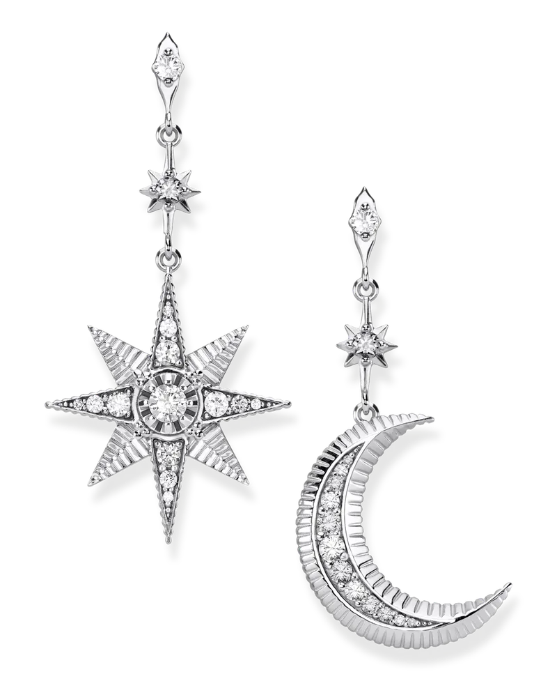 Thomas Sabo Damen Ohrringe Royalty Stern und Mond, Sterlingsilber Silberfarben