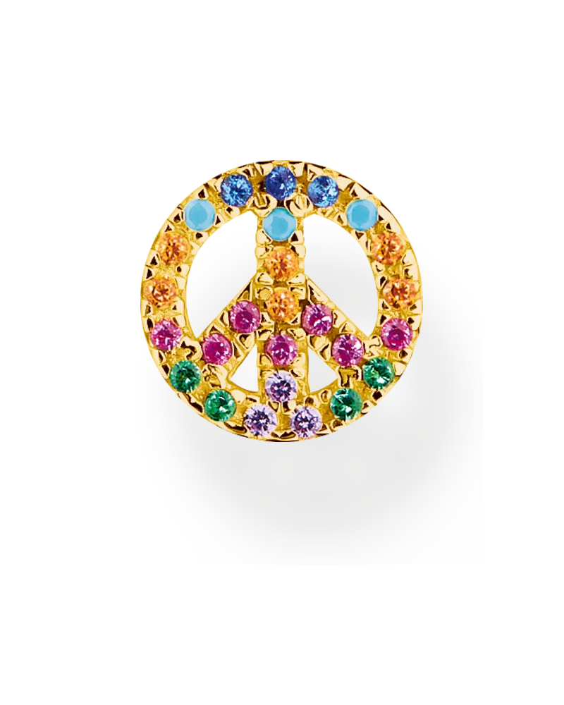 Thomas Sabo Damen Einzel Ohrstecker Peace mit bunten Steinen gold, 925 Sterlingsilber vergoldet Gelbgold/ Glas-Keramik Stein/ synthetischer Korund/ Zirkonia, Charming Collection Blau