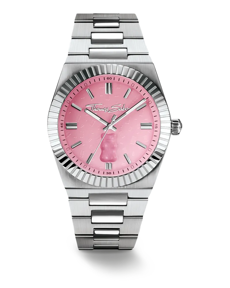Thomas Sabo Herren Uhr HARIBO Goldbär Pink Silber, Edelstahl Pink