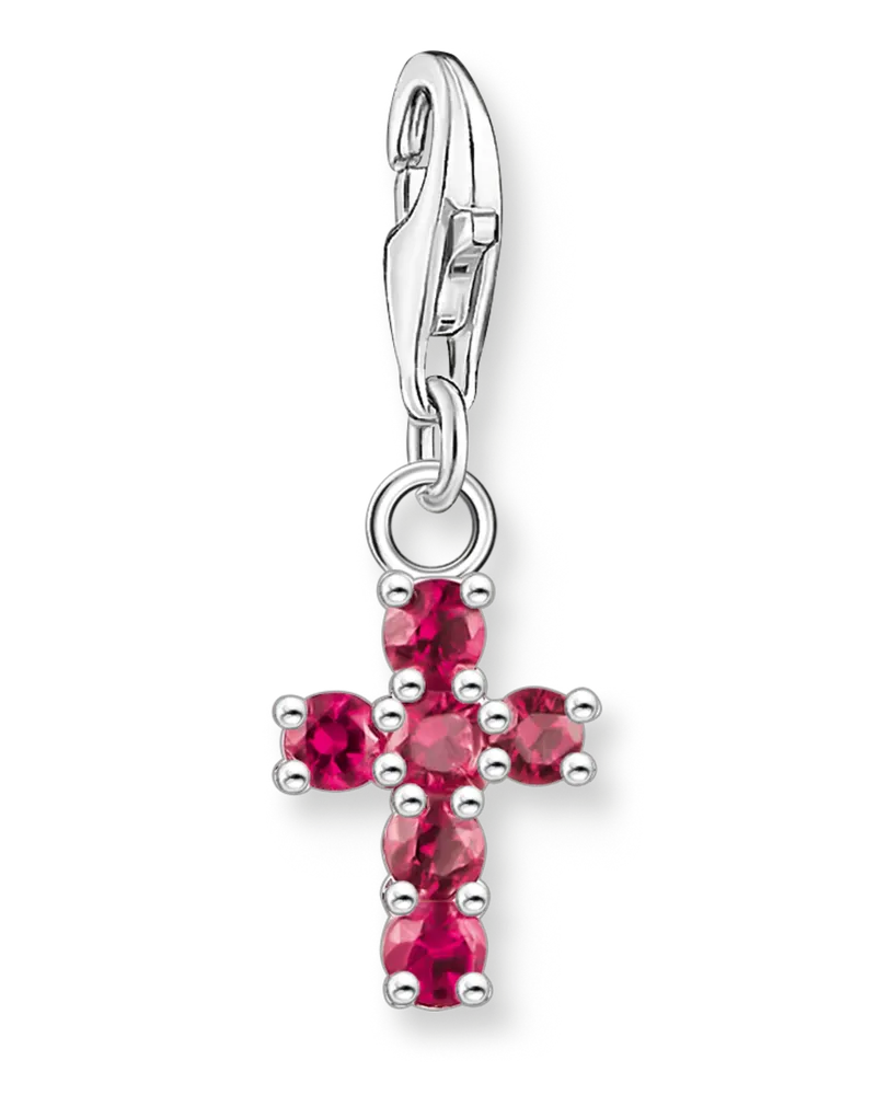 Thomas Sabo Damen Member Charm-Anhänger Kreuz mit roten Steinen Silber, Sterlingsilber Rot