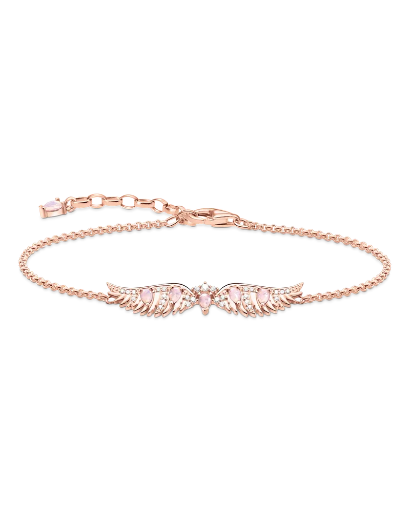 Thomas Sabo Damen Armband Phönix-Flügel mit rosa Steinen roségold, 925 Sterlingsilber vergoldet Roségold/ Glas-Keramik Stein Pink