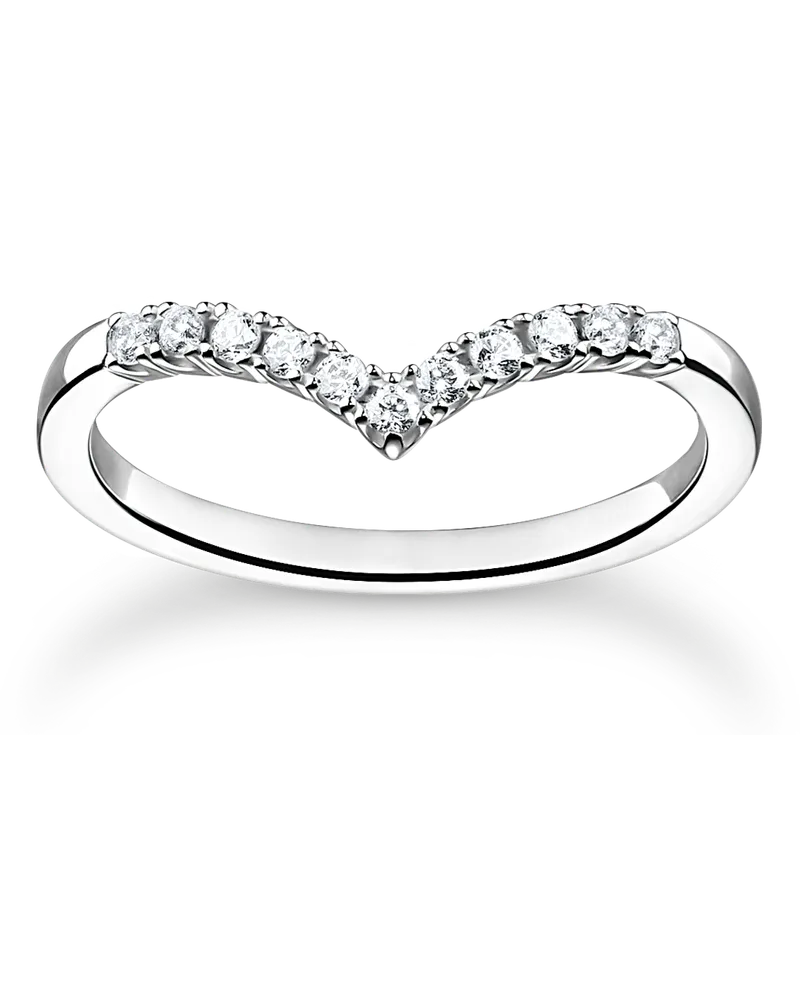 Thomas Sabo Damen Ring V-Form mit weißen Steinen silber, Sterlingsilber, Charming Collection Silberfarben