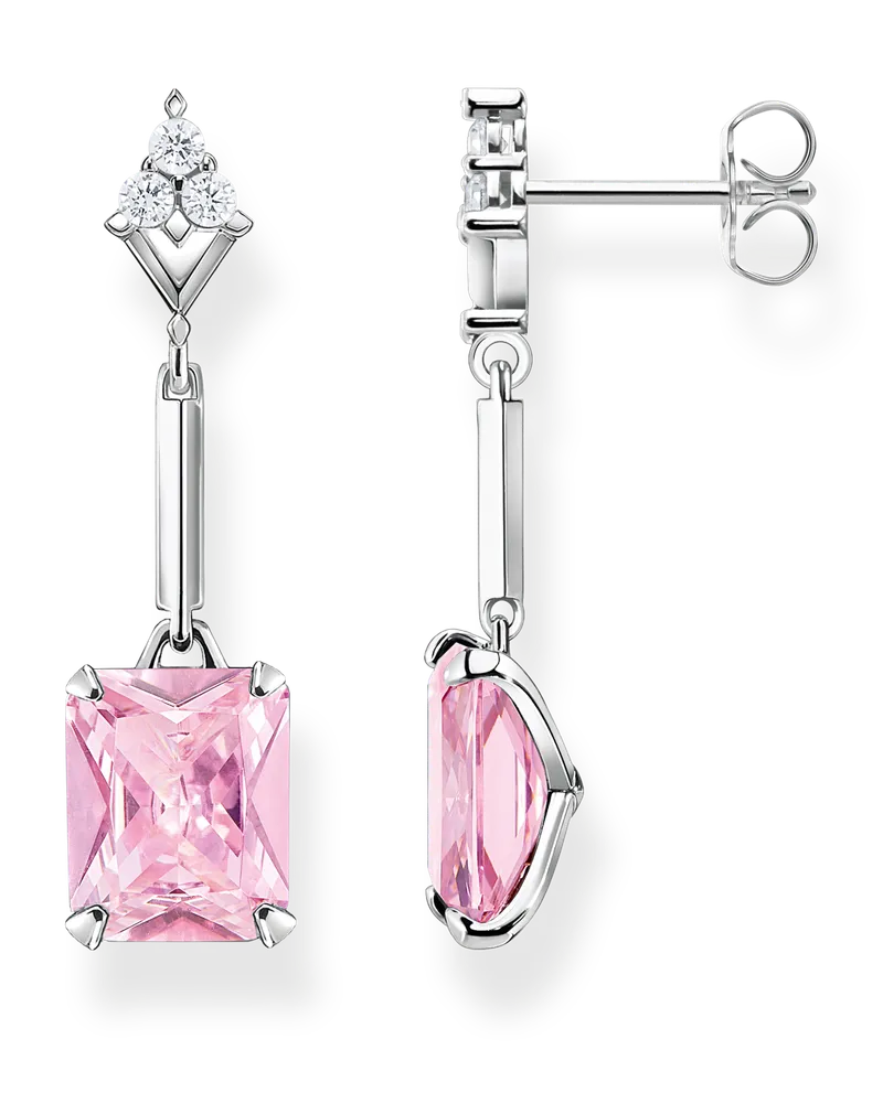 Thomas Sabo Damen Ohrringe mit pinken und weißen Steinen Silber, Sterlingsilber Pink