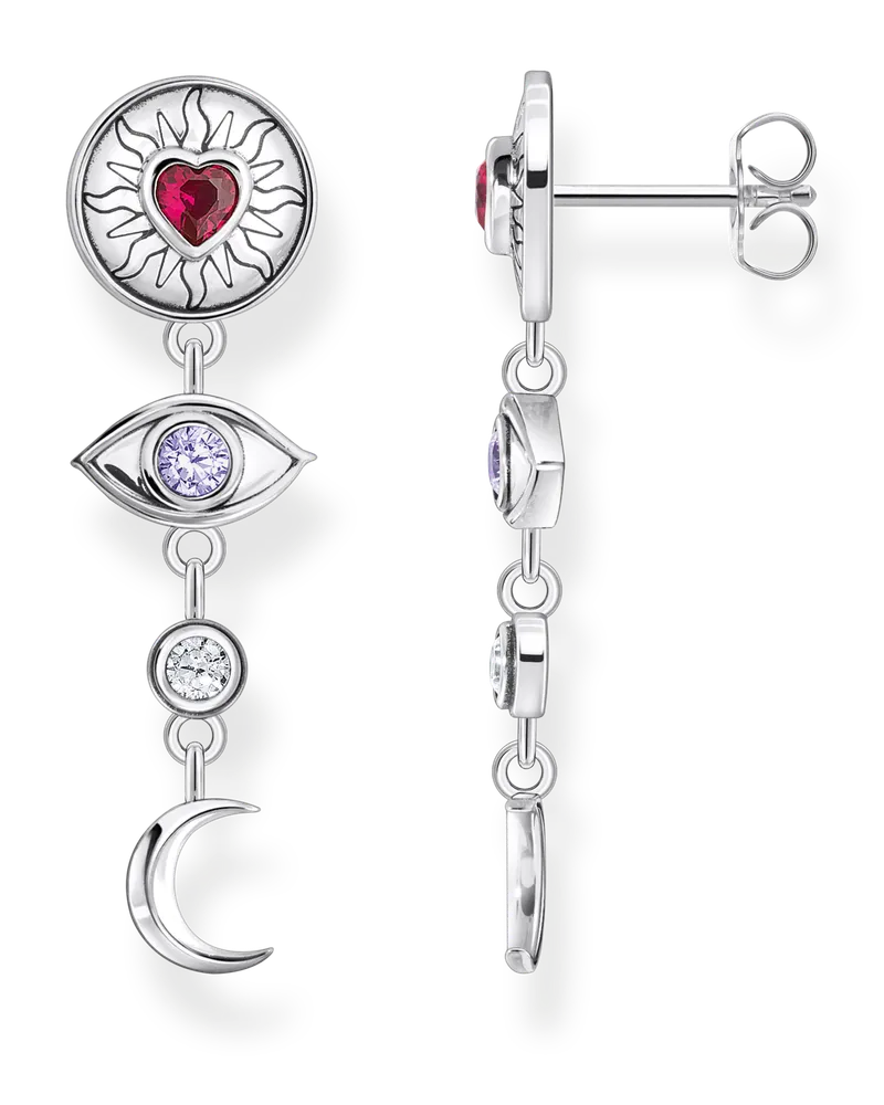 Thomas Sabo Damen Ohrring kosmische Talismane mit bunten Steinen Silber geschwärzt, Sterlingsilber Pink
