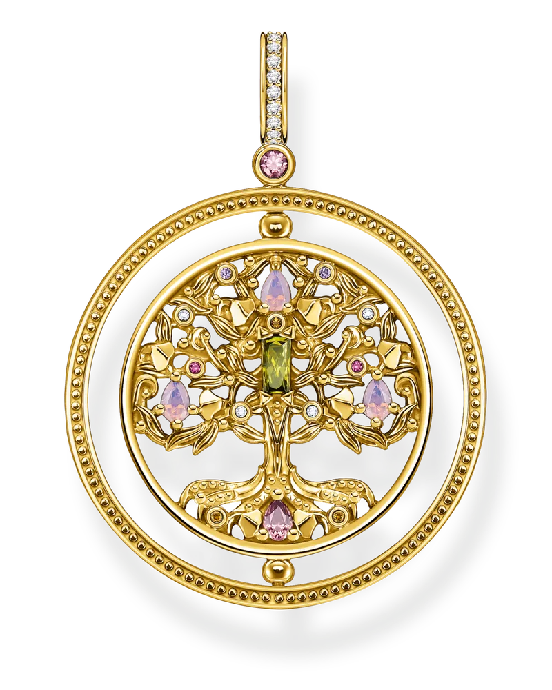 Thomas Sabo Damen Anhänger Baum der Liebe gold farbige Steine, Sterlingsilber Gelbgold vergoldet Blau