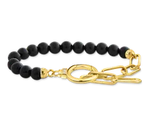 Armband aus Onyx-Beads und Ankerelementen  mit weißen Steinen vergoldet