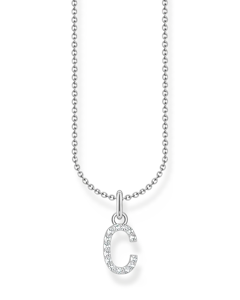 Thomas Sabo Damen Kette mit Buchstaben-Anhänger C Silber, Sterlingsilber, Charming Collection Silberfarben