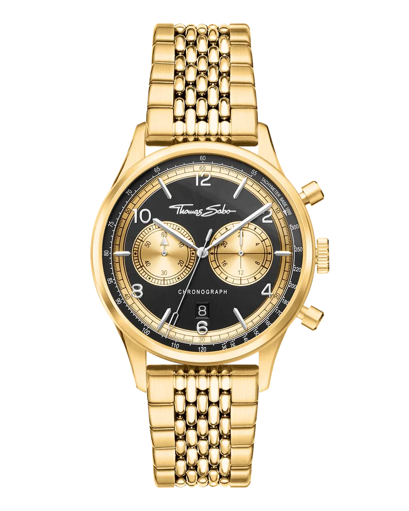 Thomas Sabo Herren Herrenuhr Rebel at Heart Chronograph schwarz goldfarben, Edelstahl Gelbgoldfarben