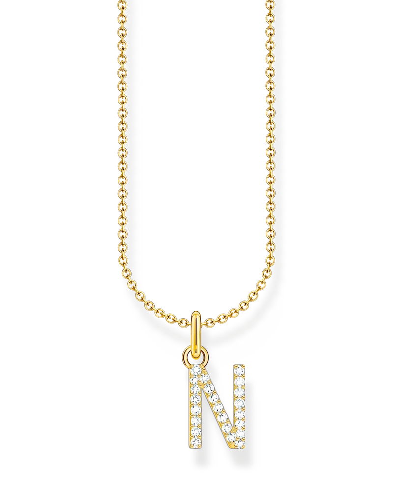 Thomas Sabo Damen Kette mit Buchstaben-Anhänger N vergoldet, Sterlingsilber Gelbgold vergoldet, Charming Collection Gelbgoldfarben