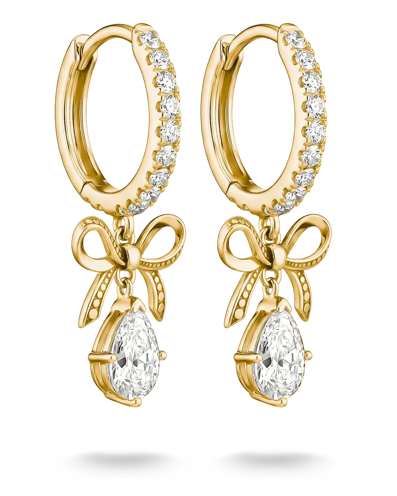 Thomas Sabo Damen Creolen Schleife mit weißem Zirkonia in Tropfenform, M01 Gelbgoldfarben
