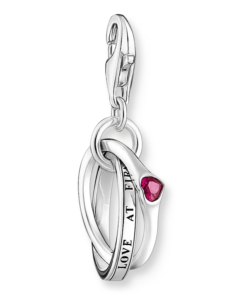 Thomas Sabo Damen Charm-Anhänger Together-Ring mit rotem Stein Silber, Sterlingsilber, Charm Club Collection Rot