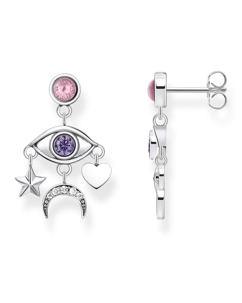 Thomas Sabo Damen Ohrhänger Auge mit bunten Steinen Silber geschwärzt, Sterlingsilber Pink