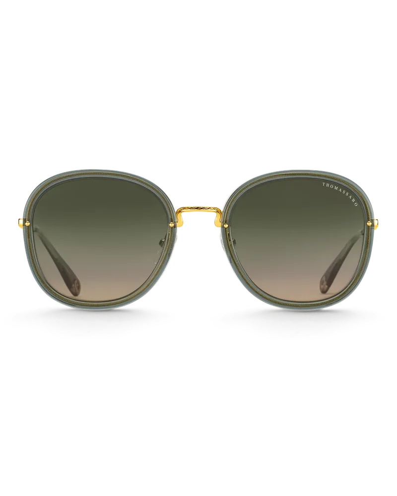 Thomas Sabo Damen Sonnenbrille Mia Quadratisch grün, 184 Gelbgoldfarben