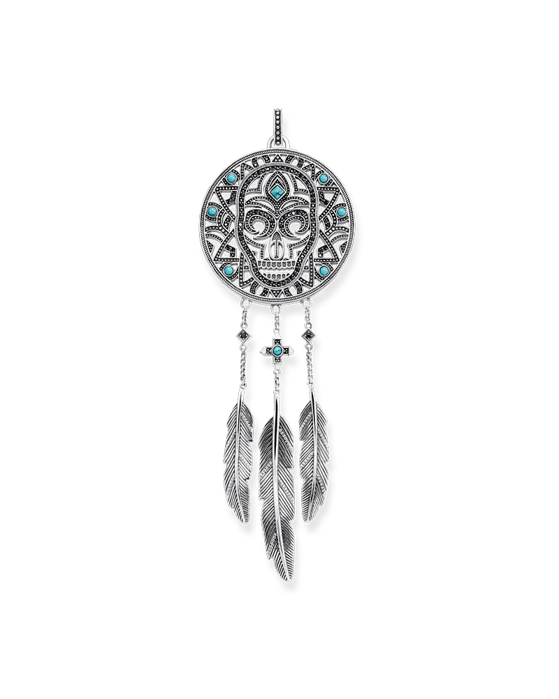 Thomas Sabo Herren Anhänger Ethno Totenkopf Traumfänger, Sterlingsilber Schwarz
