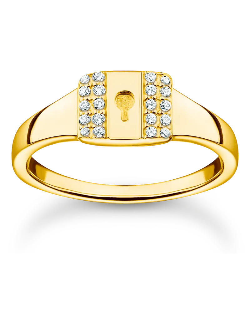 Thomas Sabo Damen Ring Schloss gold, Sterlingsilber Gelbgold vergoldet, Charming Collection Gelbgoldfarben
