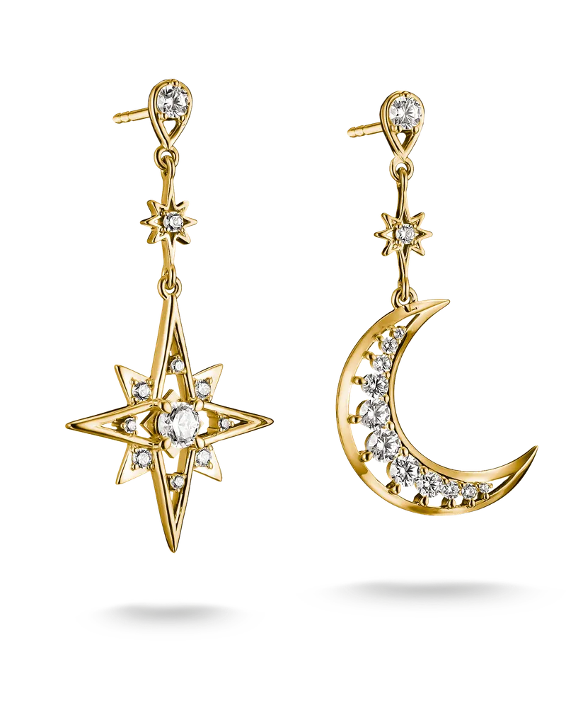 Thomas Sabo Ohrringe Mond und Stern mit weißem Zirkonia weiß H2379-M01-14 Gelbgoldfarben