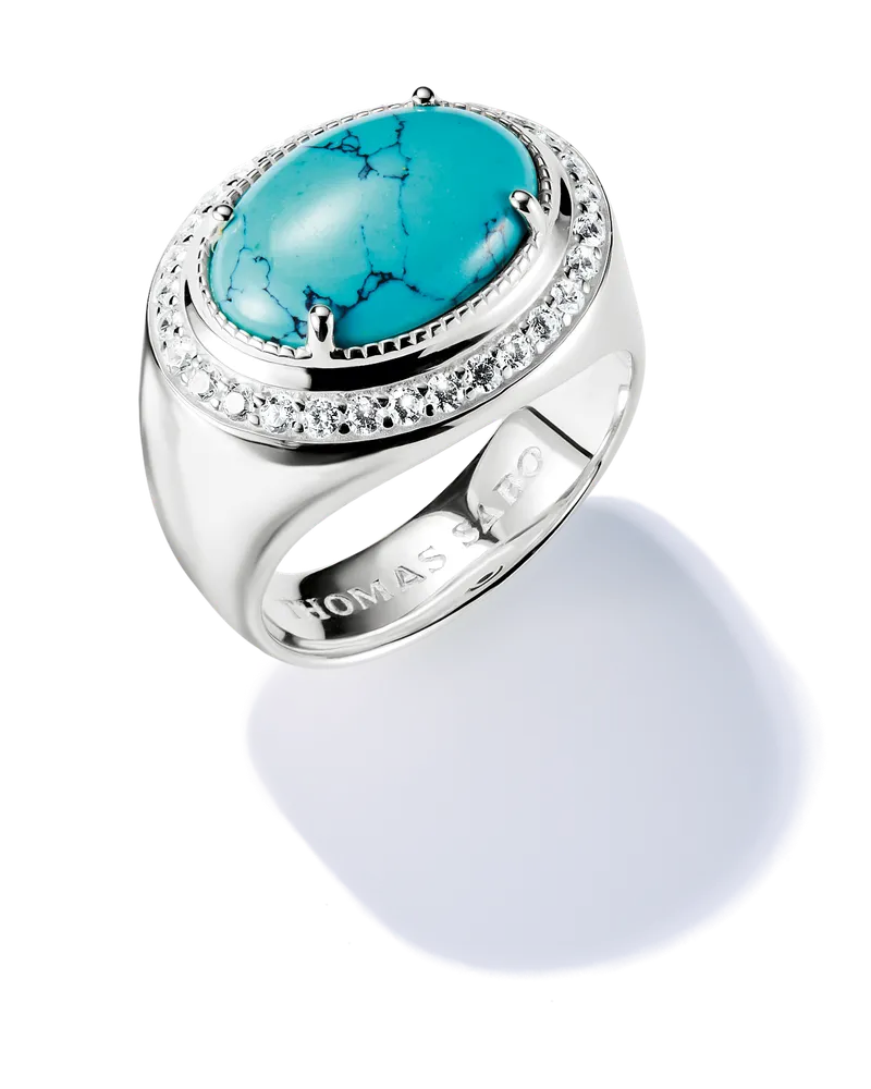 Thomas Sabo Damen Ring  Oval Türkis Silber, Sterlingsilber Silberfarben