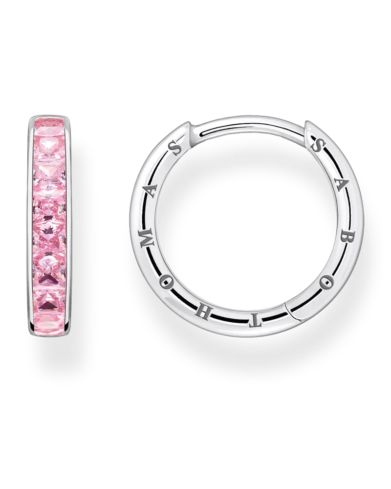 Thomas Sabo Damen Creolen mit pinken Steinen Pavé Silber, Sterlingsilber Pink