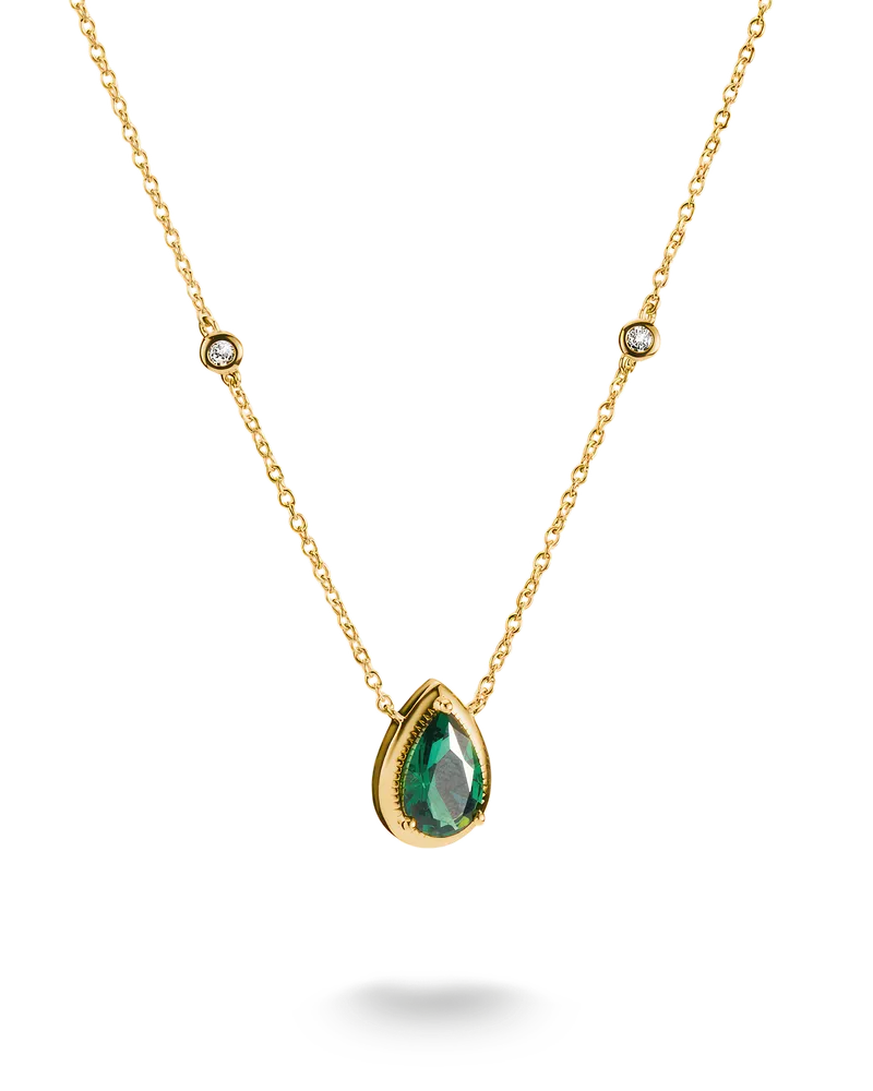 Thomas Sabo Damen Kette Grüner Tropfenförmiger Stein Elyndra 18k Vergoldung, Sterlingsilber Gelbgold vergoldet Gelbgoldfarben