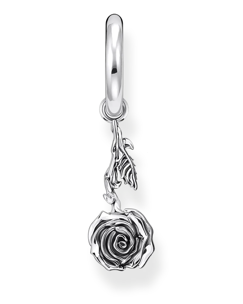 Thomas Sabo Herren Einzel-Creole mit Anhänger Midnight Rose Silber, Sterlingsilber geschwärzt Silberfarben