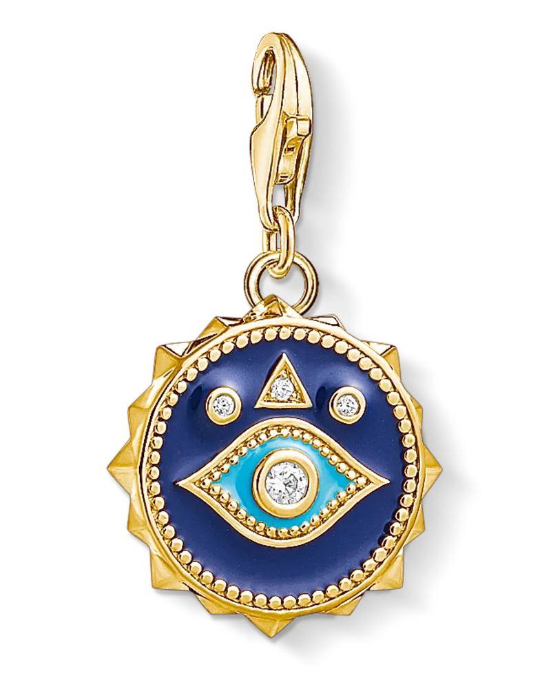Thomas Sabo Damen Charm-Anhänger Blaues Nazar Auge, Sterlingsilber Gelbgold vergoldet, Charm Club Collection Blau