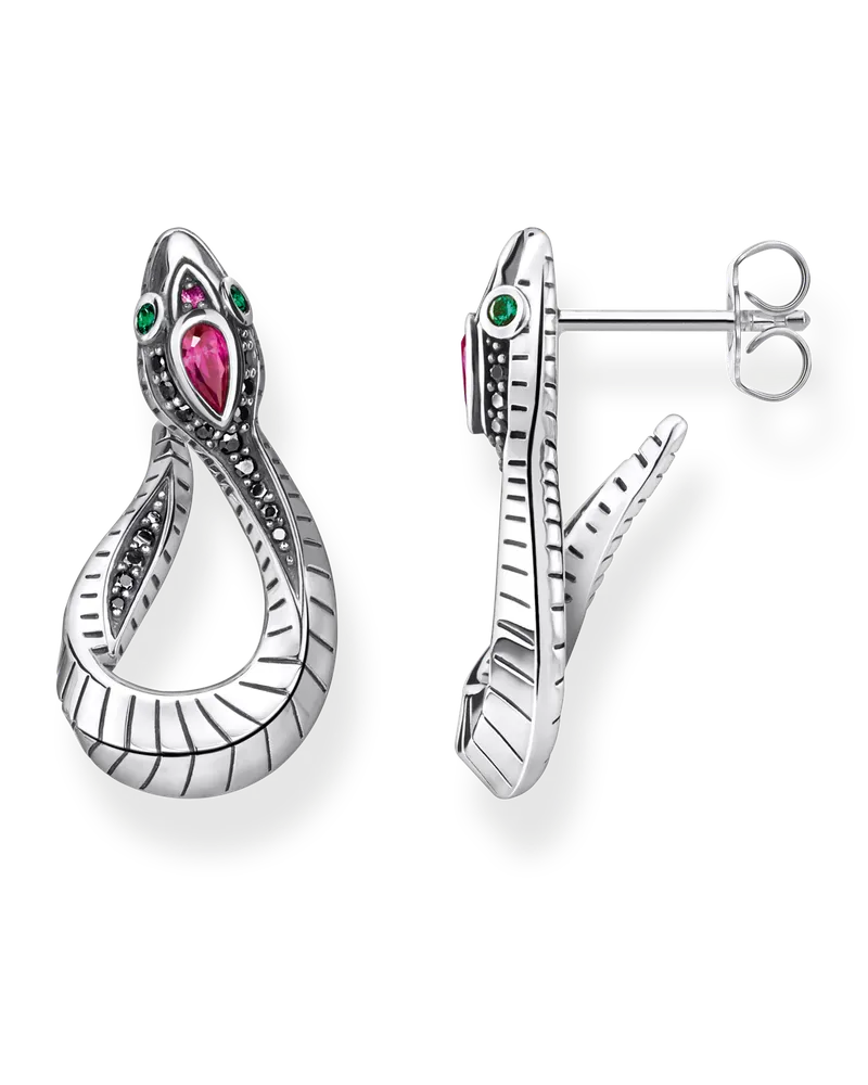 Thomas Sabo Damen Ohrringe Schlange silber, 925 Sterlingsilber, geschwärzt/ Glas-Keramik Stein/ synthetischer Korund/ Zirkonia Rot
