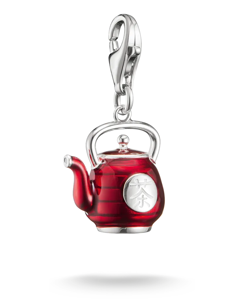 Thomas Sabo Damen Charm-Anhänger Teekanne Original Silber, Sterlingsilber, Charm Club Collection Rot
