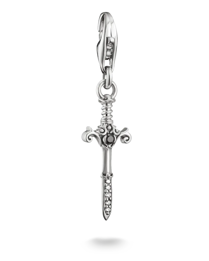 Thomas Sabo Herren Charm-Anhänger True Romance Schwert Zirkonia Original Silber, Sterlingsilber, Charm Club Collection Schwarz