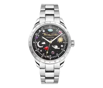 Uhr mit kosmischem Zifferblatt in Schwarz silberfarben